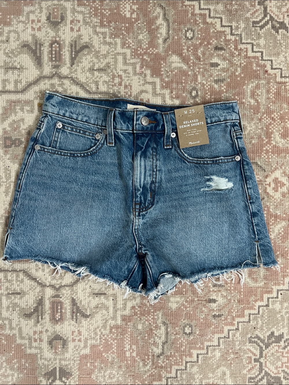 Madewell Medium Blue Distressed High-Rise Denim Shorts